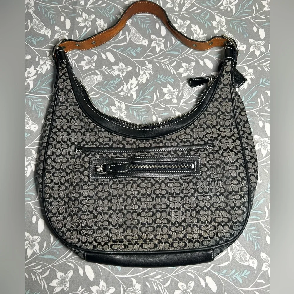 COACH Monogram Mini Signature Canvas + Leather Hobo Shoulder Bag #J2K - Picture 1 of 7